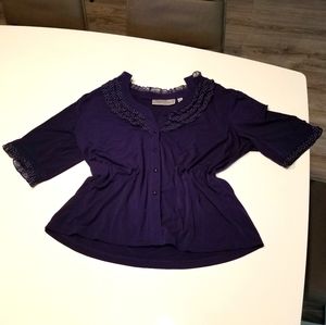 Cute Ruffled Navy Button Down Blouse 1X